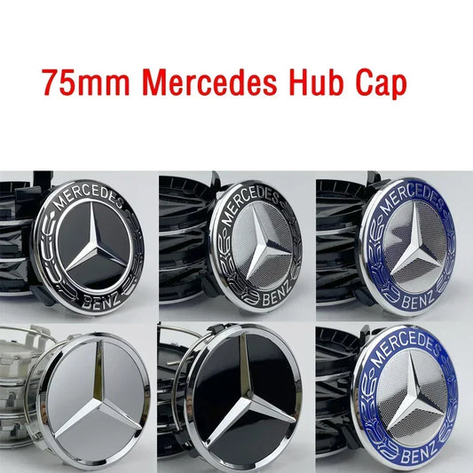 Mercedes Benz A C E S Class W204 W212 4Pcs 75mm Wheel Centre Caps Blue Laurel Badge