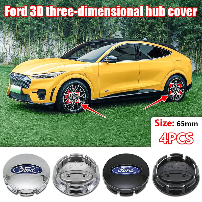 Ford Fusion Mondeo Edge 4Pcs 65mm 3D Wheel Cap Badges Auto Accessories Black